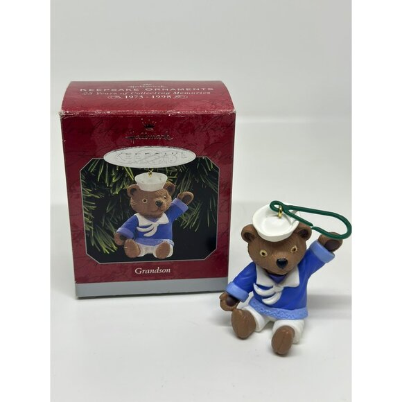 VTG 1998 Hallmark Keepsake Grandson Bear 2.5" Sailor's Suit Christmas Ornament - Picture 1 of 5